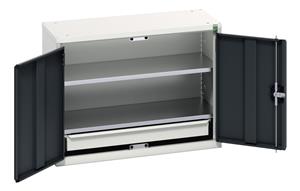 verso economy cupboard with 2 shelves, 1 drawer. WxDxH: 800x350x600mm. RAL 7035/5010 or selected Verso Wall Mounted Cupboards with shelves